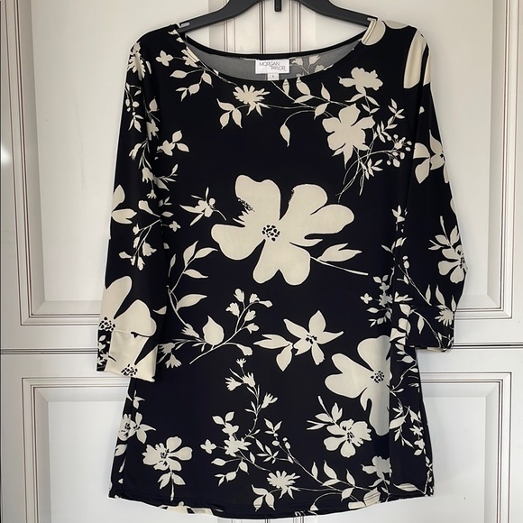 MORGAN TAYLOR Floral Black and White Women's Top - Picture 1 of 10